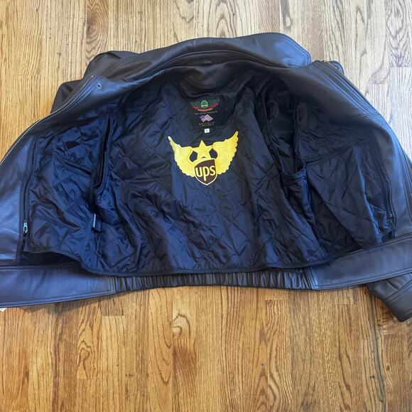 NEW Perrone Aviation UPS Brown Leather Bomber Jacket Mens Large Removable Liner - Picture 11 of 16